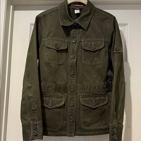 Women Utility Field Safari Cotton Olive Cinched Waist military Jacket Med - Picture 8 of 16